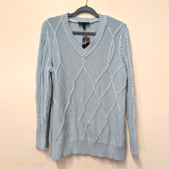 LANE Bryant Baby Blue Unique V Neck Cable Cotton Sweater 14/16 - Picture 2 of 7